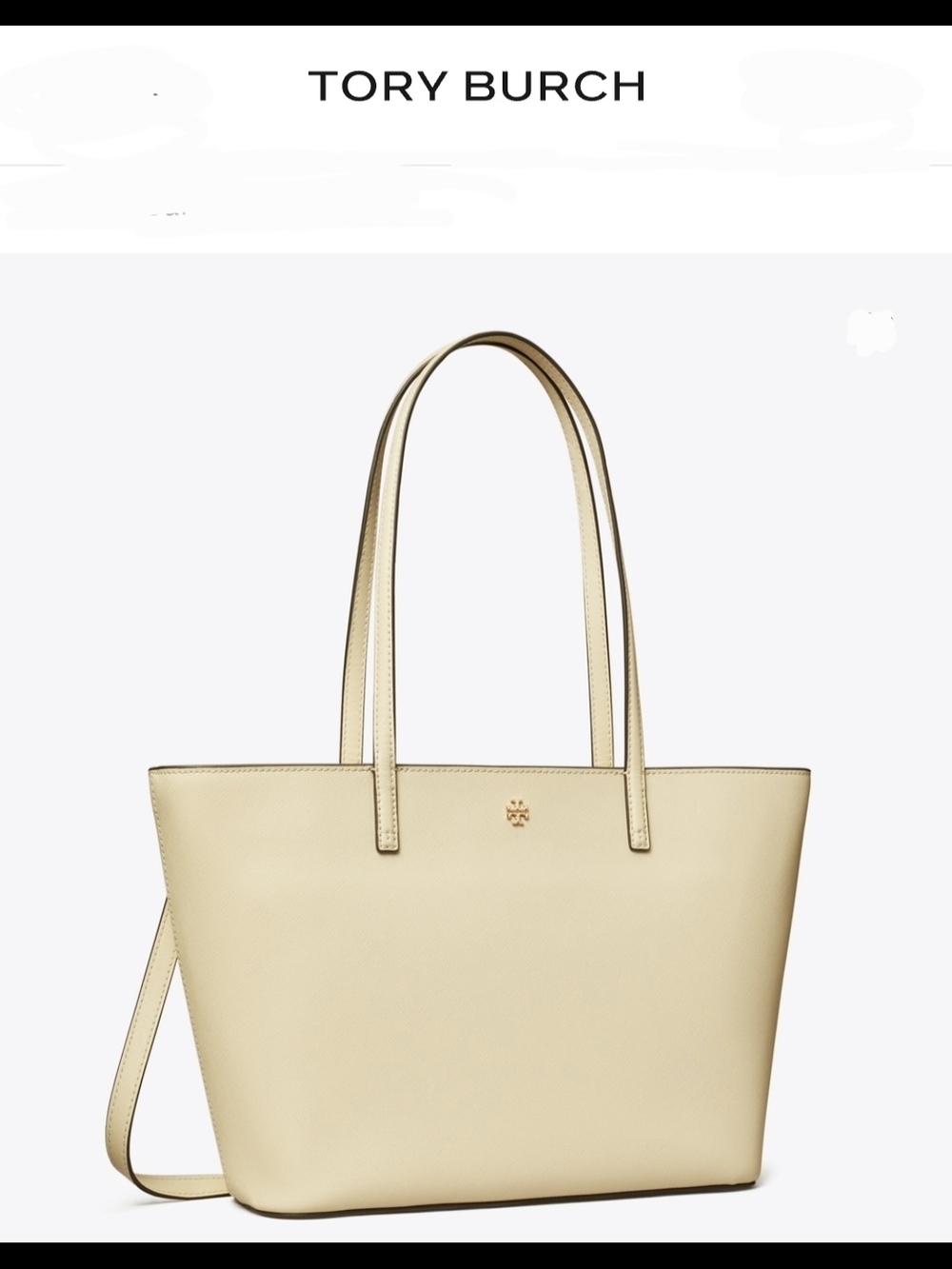 Tory Burch Pale Cream Leather Tote with Gold Logo